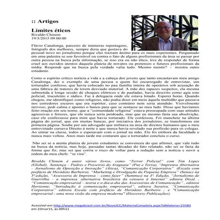 (Artigo) Limites Éticos, por Rivaldo Chinem
