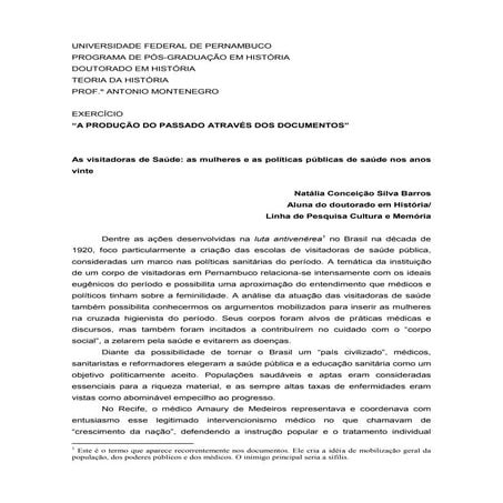 As visitadoras de Saúde: as mulheres e as políticas públicas de saúde nos ano...