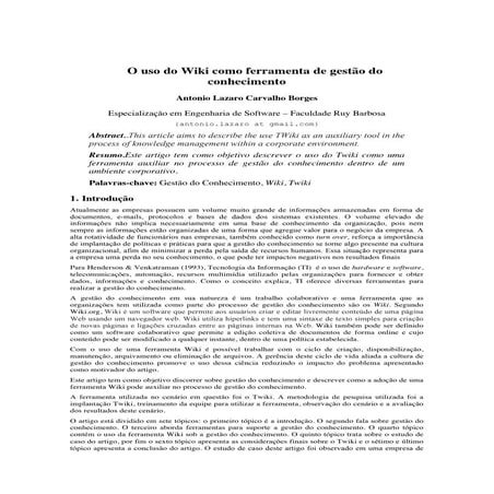 O uso do Wiki como ferramenta de gestão do conhecimento