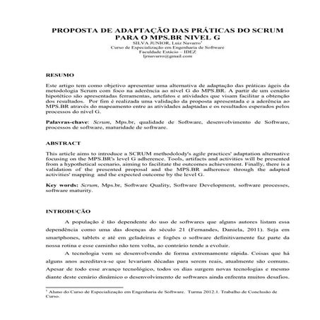 PROPOSTA DE ADAPTAÇÃO DAS PRÁTICAS DO SCRUM PARA O MPS.BR NIVEL G