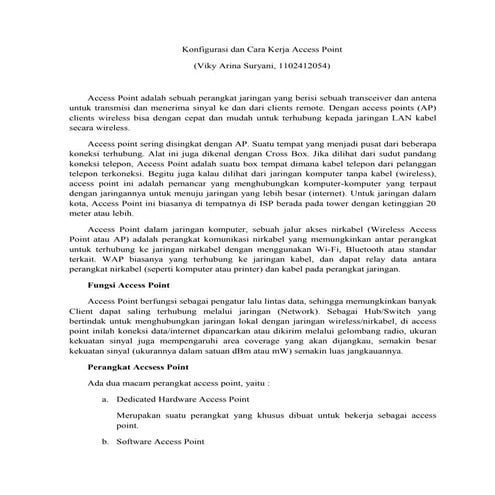 Artikel konfigurasi dan cara kerja access point
