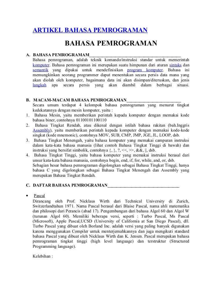 Artikel Bahasa Pemrograman Artikel Bahasa Pemrograman
