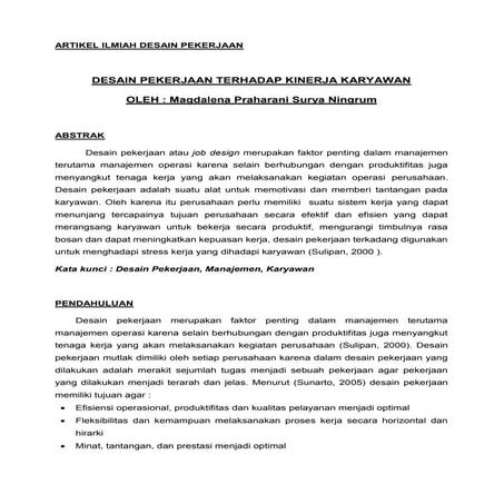 Artikel ilmiah desain pekerjaan
