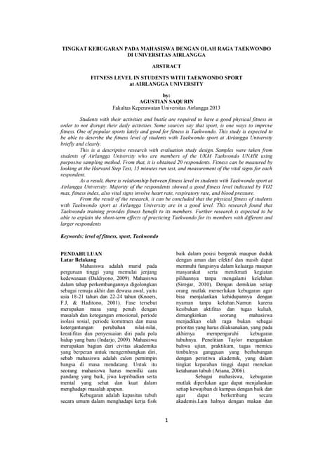 Artikel jurnal tingkat kebugaran pada mahasiswa dengan olah raga Taekwondo