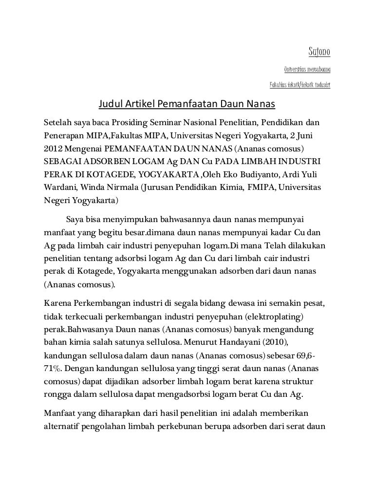 Artikel manfaat daun nanas