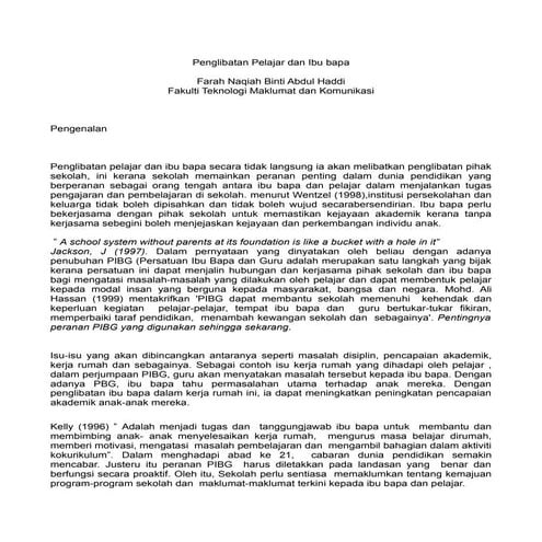 Artikel Penglibatan Pelajar Dan Ibu Bapa