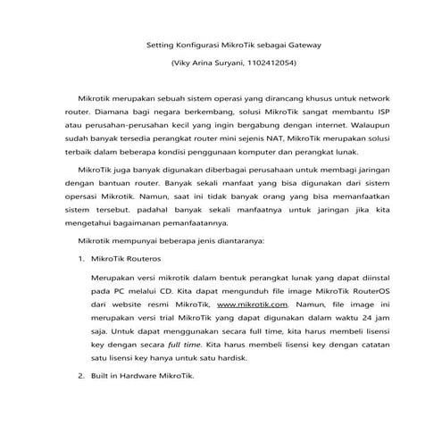 Setting MikroTik sebagai Gateway
