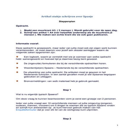 Artikel stukje schrijven over spanje