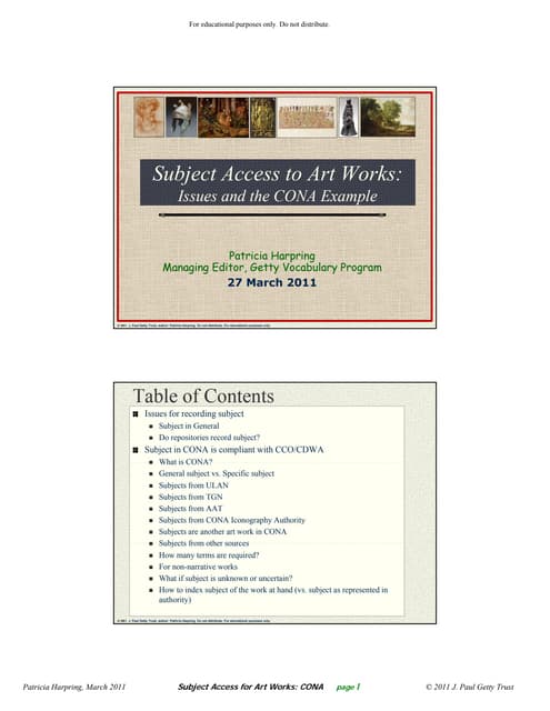 Subject Access to Art Works: Issues and the CONA Example