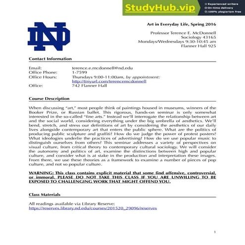 Art In Everyday Life Syllabus Spring 2016