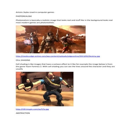 Artistic styles used in computer games