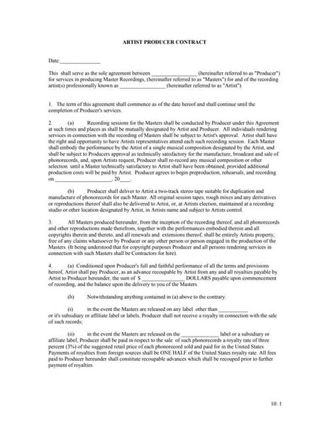 Artist owned record company letter of intent contract