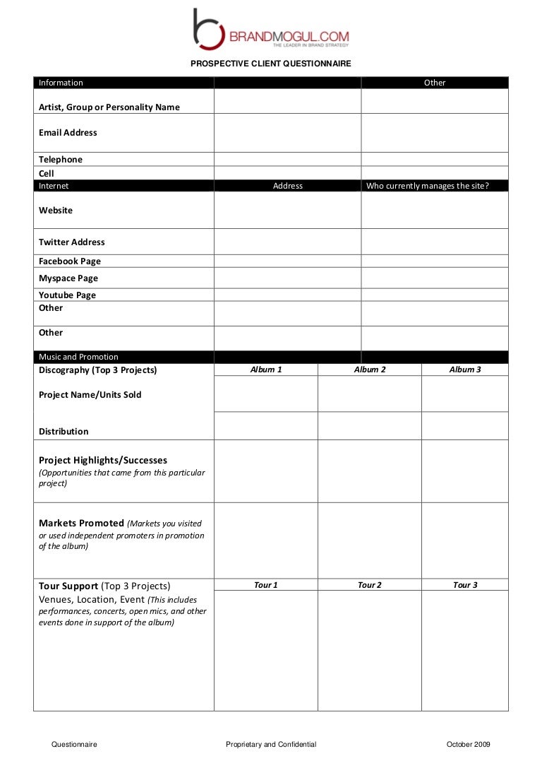 Artist Questionnaire