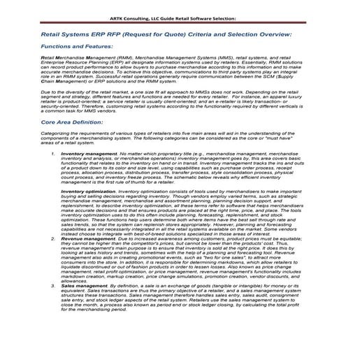 ARTK Consulting Retail Systems RFP Selection