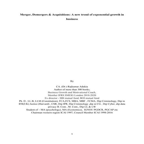 merger, demergers and acquistions- ways to grow business