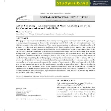 Art Of Speaking-An Impression Of Man  Analyzing The Need For Communication An...