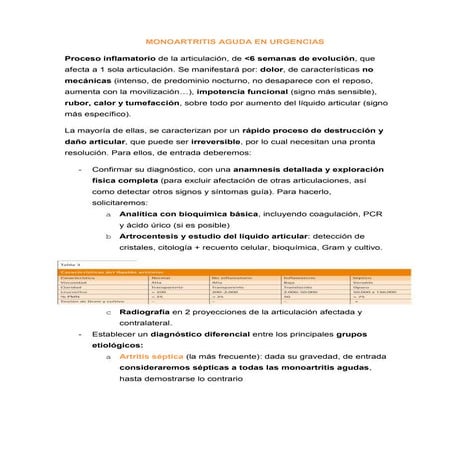 Artritis aguda en urgencias