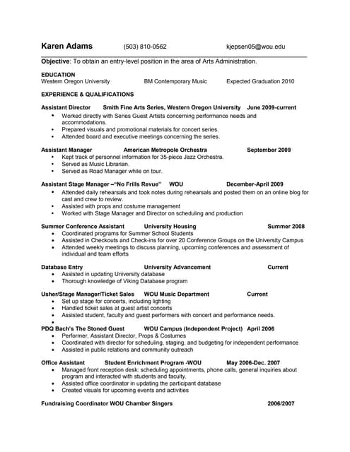 art administrator resume