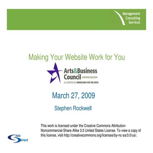 Make Your Website Work for You, March 27, 2009