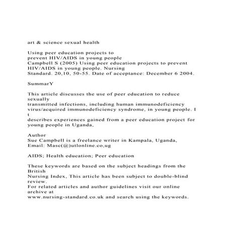 art & science sexual healthUsing peer education projects t.docx