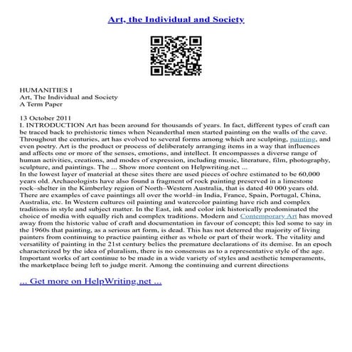Art, The Individual And Society