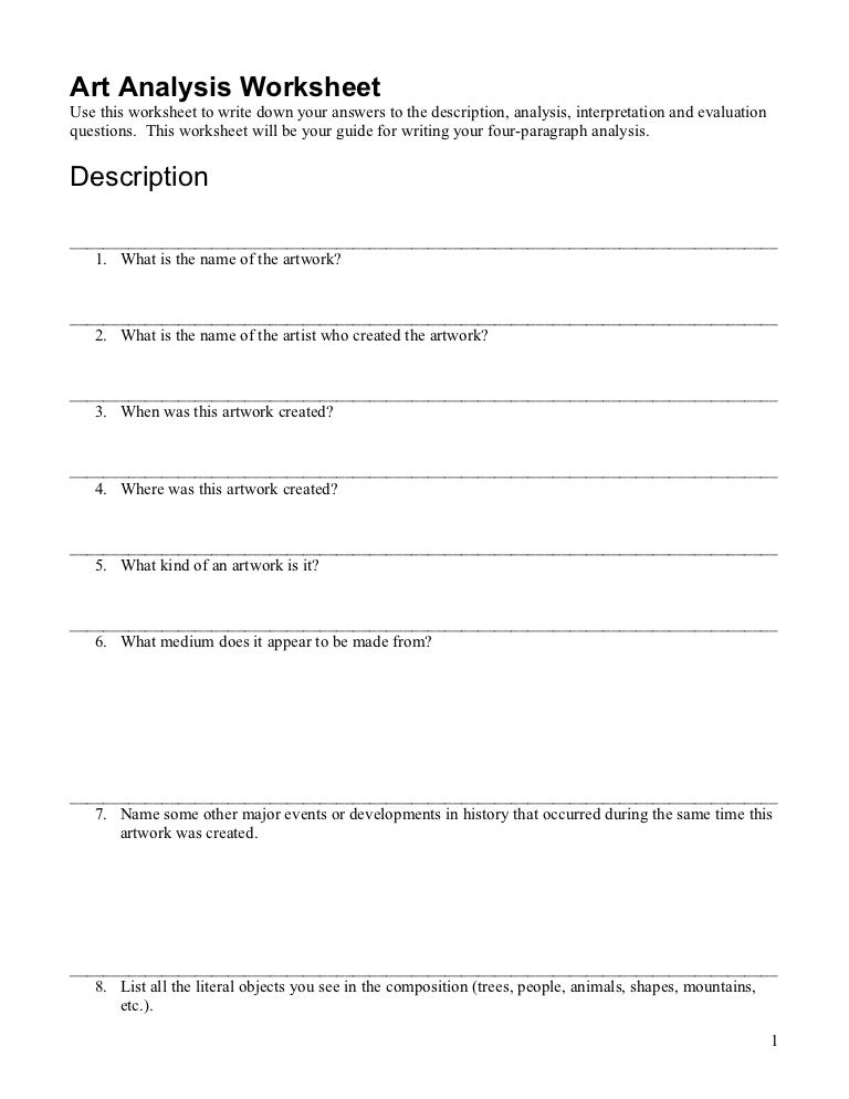 Printables Written Document Analysis Worksheet Answers artwork analysis worksheet