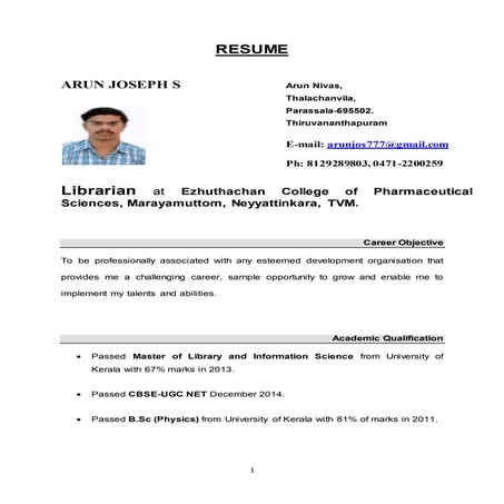 Arun joseph   Resume
