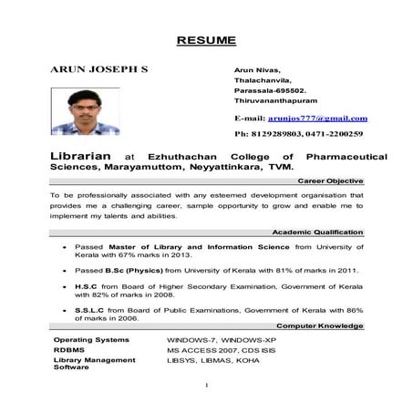 Arun joseph Resume