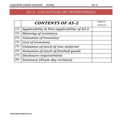 As 2- Indian Accounting Standard -Valuation of Inventory