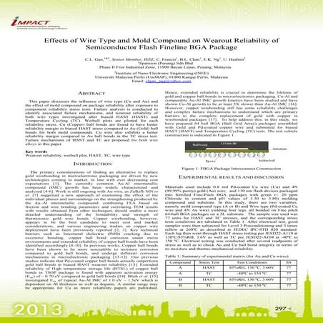 Effects of Wire Type and Mold Compound on Wearout Reliability of Fineline BGA...