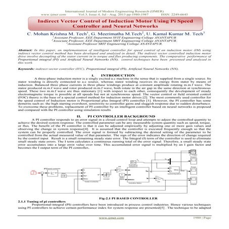 Indirect Vector Control of Induction Motor Using Pi Speed Controller and Neur...