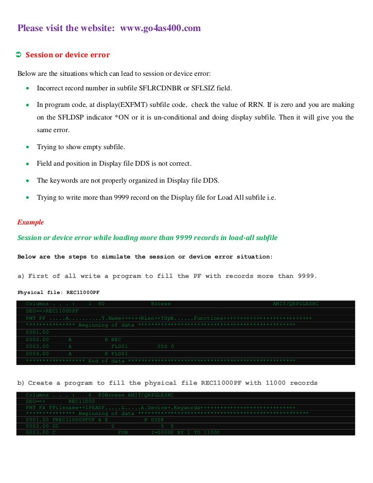As400 session or device error
