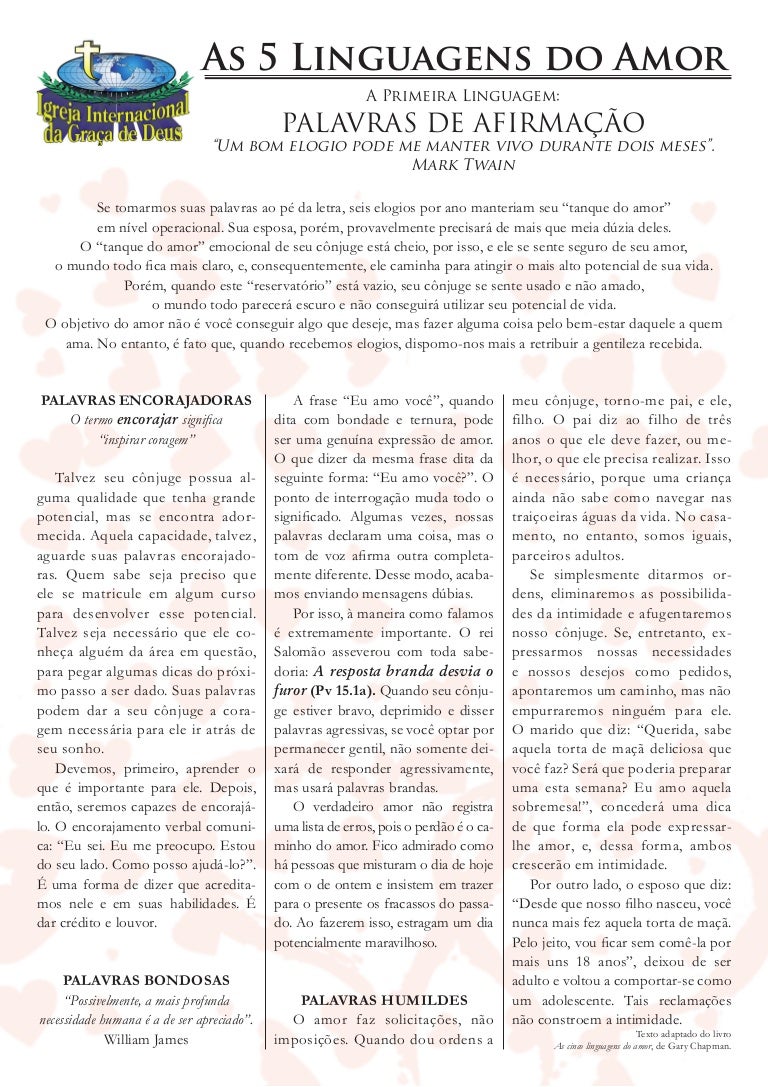 5 Linguagens Do Amor Teste Pdf As 5 linguagens do amor lição 1