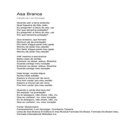 Canção Asa Branca Luiz Gonzaga | PDF