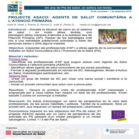 Catalunya Central. Projecte Asaco: agents de salut comunitària a l'atenció pr...