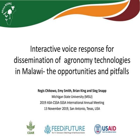 Interactive voice response for dissemination of  agronomy technologies in Mal...