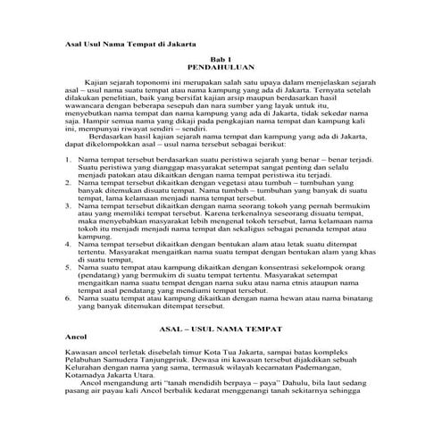 Asal Usul Nama Tempat di Jakarta | PDF