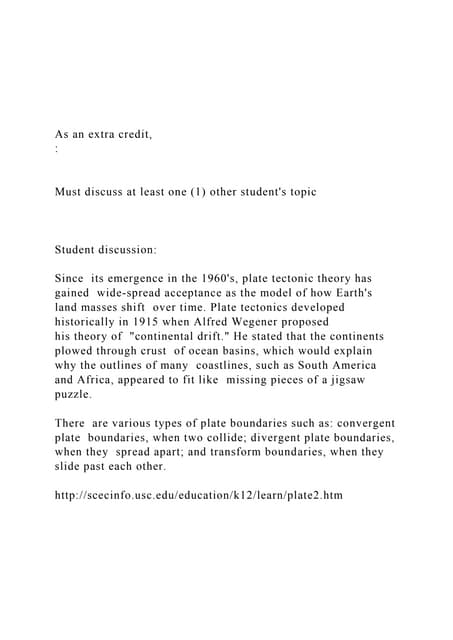 As an extra credit, Must discuss at least one (1) o.docx