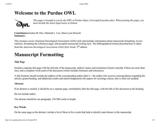 American Sociological Association Format - by Utah Valley University ...