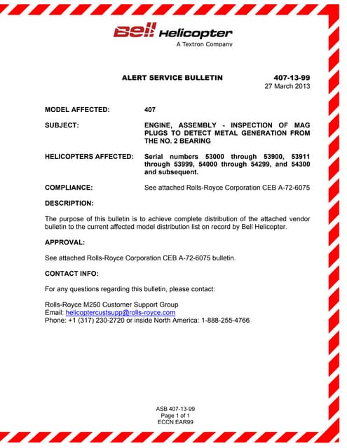 Alert Service Bulletin - ASB 407-13-99 - Bell 407