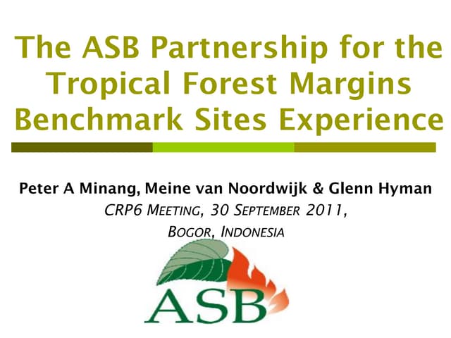 thumbnail of  The ASB Partnership for the Tropical Forest Margins: Benchmark Sites Experience