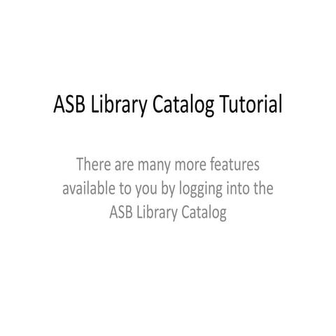 Asb Library Catalog Tutorial