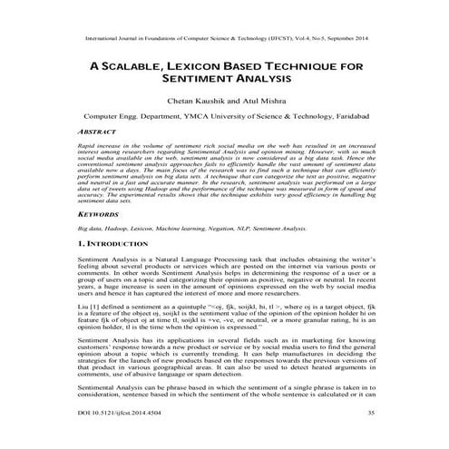 A scalable, lexicon based technique for sentiment analysis