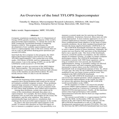 An Overview of Intel TFLOPS Super Computer