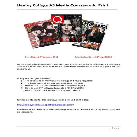 As coursework brief and task list