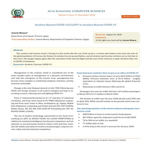 Aviation Beyond COVID 19/CLOUT in Aviation Beyond COVID 19