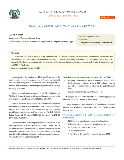 Aviation Beyond COVID 19/CLOUT in Aviation Beyond COVID 19