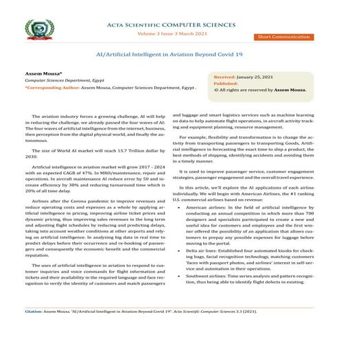 AI/Artificial Intelligent in Aviation Beyond Covid 19