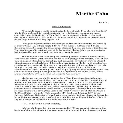 Behind Enemy Lines - Marthe Cohn - One Woman against Nazi Germany