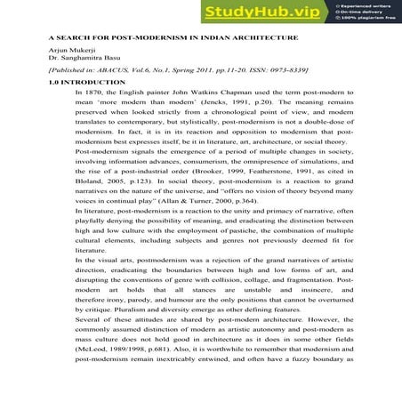 A Search For Post-Modernism In Indian Architecture